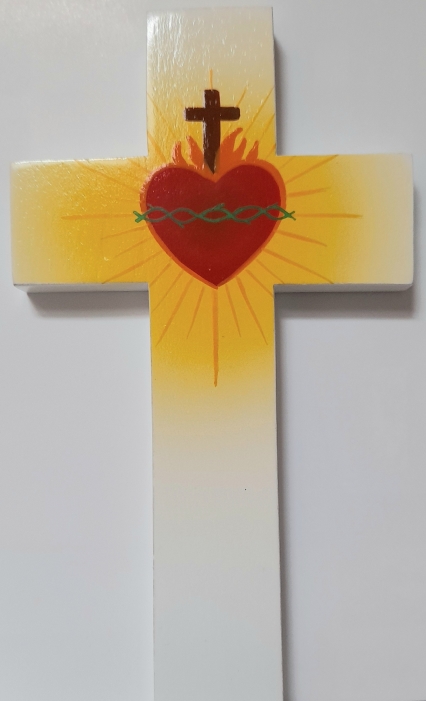 Croix avec une illustration du Sacré Coeur de Jésus